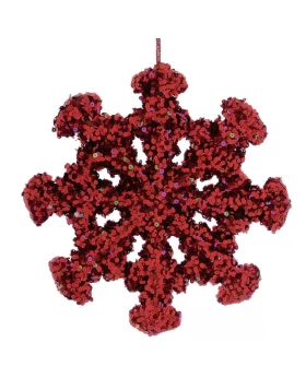 Χριστουγεννιάτικη Διακοσμητική Νιφάδα Κόκκινη με Πούλιες 30cm 81018