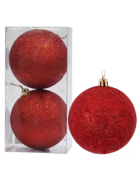 Set/2 τεμ Χριστουγεννιάτικες Μπάλες Κόκκινες Glitter 10cm 235996
