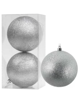 Set/2 τεμ Χριστουγεννιάτικες Μπάλες Ασημί Glitter 10cm 236011