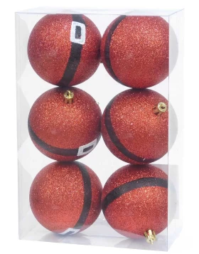 Σετ 6 τεμ. Χριστουγεννιάτικες Μπάλες Κόκκινες με Γκλίτερ 8cm 236225