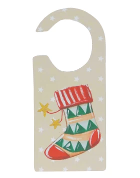 Χριστουγεννιάτικο Ξύλινο Διακοσμητικό Πόρτας Κάλτσα 15.5cm 14834