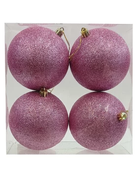 Σετ 4 τεμάχια Χριστουγεννιάτικες Μπάλες Ροζ με Glitter 10cm 237538