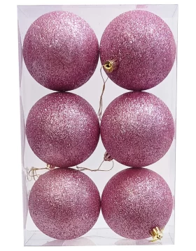 Σετ 6 τεμάχια Χριστουγεννιάτικες Μπάλες Ροζ με Glitter 8cm 237539