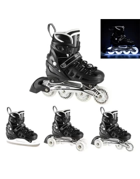 Αυξομειούμενα Roller NH 10905 ΣΕΤ 4 ΣΕ 1 INLINE SKATES NILS EXTREME Μαυρο LED-Large(39-42)