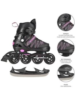 Αυξομειούμενα Roller NH11912 A 2σε1 Μαύρο/Ροζ Small(31-34) IN-LINE SKATES/HOCKEY ICE SKATES