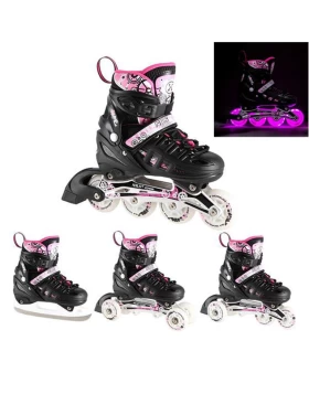 Αυξομειούμενα Roller NH 10905 ΣΕΤ 4 ΣΕ 1 INLINE SKATES NILS EXTREME Μαυρο/Ροζ LED-SMALL (31-34)