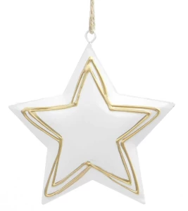 Χριστουγεννιάτικο Μεταλλικό Στολίδι Αστέρι Λευκό - Χρυσό 10cm 15049