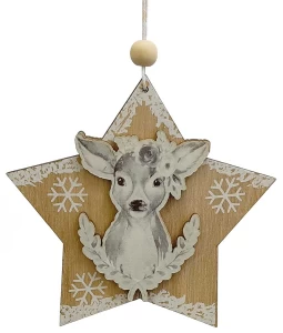 Χριστουγεννιάτικο Ξύλινο Στολίδι Αστεράκι με Ελαφάκι 11cm 50190212