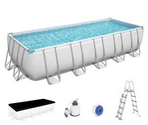 DELETED Power Steel POOL SET BESTWAY Ορθογώνια Πισίνα PVC με Μεταλλικό Σκελετό, Αντλία Φίλτρου, Σκάλα & Κάλυμμα, 6.4x2.74x1.32 m, 5612B