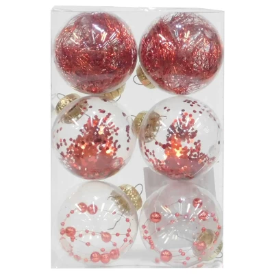 Σετ 6 τεμ. Χριστουγεννιάτικες Μπάλες Διάφανες σε Τρία Σχέδια Κόκκινο 6cm 236253