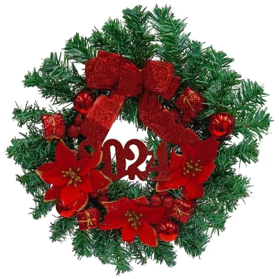 Χριστουγεννιάτικο Στεφάνι Κόκκινο Στολισμένο με Χρονολογία 30cm 236325