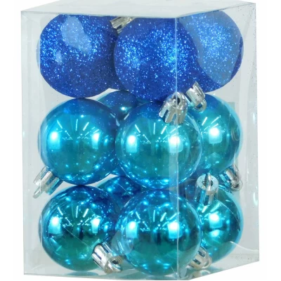 Σετ 12 τεμ. Χριστουγεννιάτικες Μπάλες Γαλάζιες σε 3 Αποχρώσεις 4cm 236333a