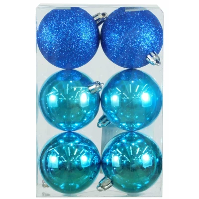 Σετ 6 τεμ. Χριστουγεννιάτικες Μπάλες Γαλάζιες σε 3 Αποχρώσεις 8cm 236331