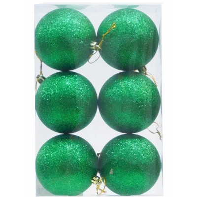 Σετ/6 τεμ. Χριστουγεννιάτικες Μπάλες Πράσινες με Glitter 8cm 236569
