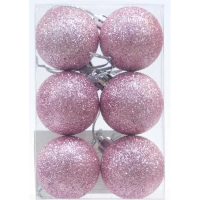 Σετ/6 τεμ. Χριστουγεννιάτικες Μπάλες Ροζ με Glitter 4cm 237258