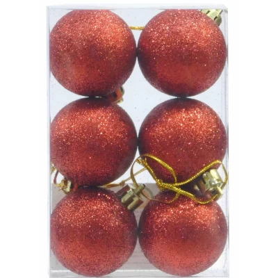 Σετ/6 τεμ. Χριστουγεννιάτικες Μπάλες Κόκκινες με Glitter 4cm 236551