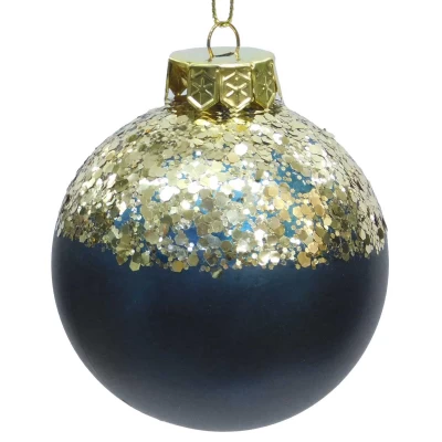 Χριστουγεννιάτικη Μπάλα Blue/Black Mat με Glitter 8cm 53183a
