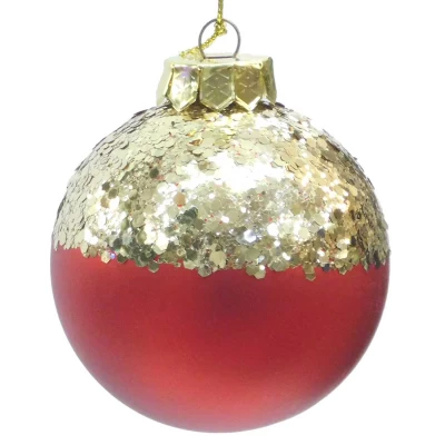 Χριστουγεννιάτικη Μπάλα Κόκκινη mat με Glitter 8cm 53184b