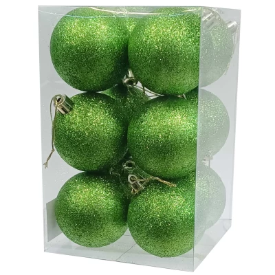 Σετ 12 τεμάχια Χριστουγεννιάτικες Μπάλες Πράσινες με Glitter 6cm 237537