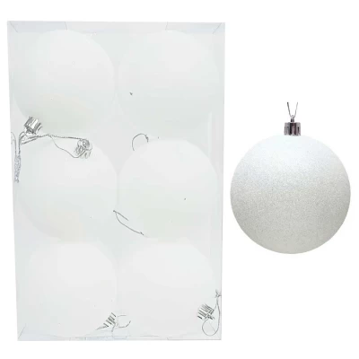Σετ 6 τεμάχια Χριστουγεννιάτικες Μπάλες Άσπρες με Γκλίτερ 8cm 237545