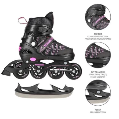 Αυξομειούμενα Roller NH11912 A 2σε1 Μαύρο/Ροζ Small(31-34) IN-LINE SKATES/HOCKEY ICE SKATES