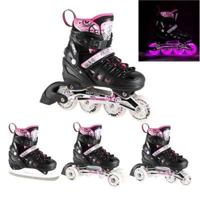 Αυξομειούμενα Roller NH 10905 ΣΕΤ 4 ΣΕ 1 INLINE SKATES NILS EXTREME Μαυρο/Ροζ LED-SMALL (31-34)