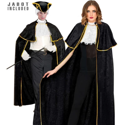 Αποκριάτικη Μαύρη Κάπα Venetian Cape with Jabot 142cm 3579J - 318862